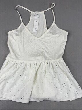 Livi by Olivia Rae White Eyelet Peplum Tank Boho Cottagecore NWT Small